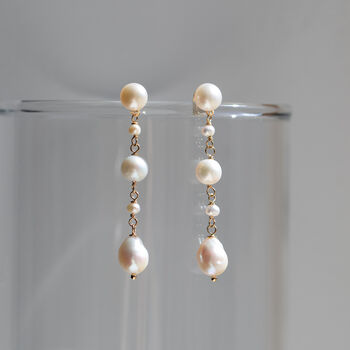 Gold Pearl Drop Earrings, 2 of 8