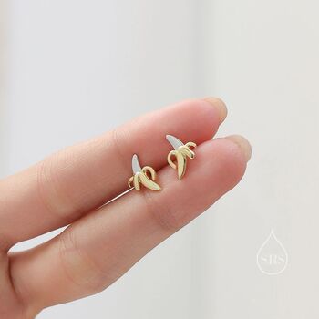 Tiny Banana Stud Earrings In Sterling Silver, 2 of 10