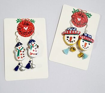 Jingle Bell Snowman Festive Painted Earrings With Stand, 3 of 7