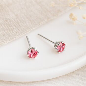 Sterling Silver Pink Tourmaline Cz Micro Stud Earrings – 3mm, 3 of 4