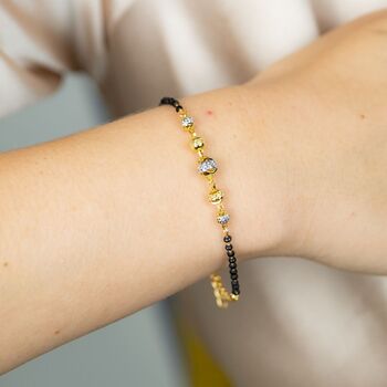 Indian Nazaria Five White Ball Mangalsutra Beaded Bracelet, 2 of 5