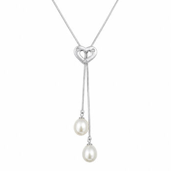Sterling Silver Heart And Pearl Lariat Necklace, 2 of 5