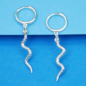 Unisex Snake Huggie Hoop Charm Earrings, 2 of 5
