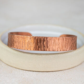 Personalised Unisex Wide Woodgrain Copper Cuff Bracelet, 2 of 4