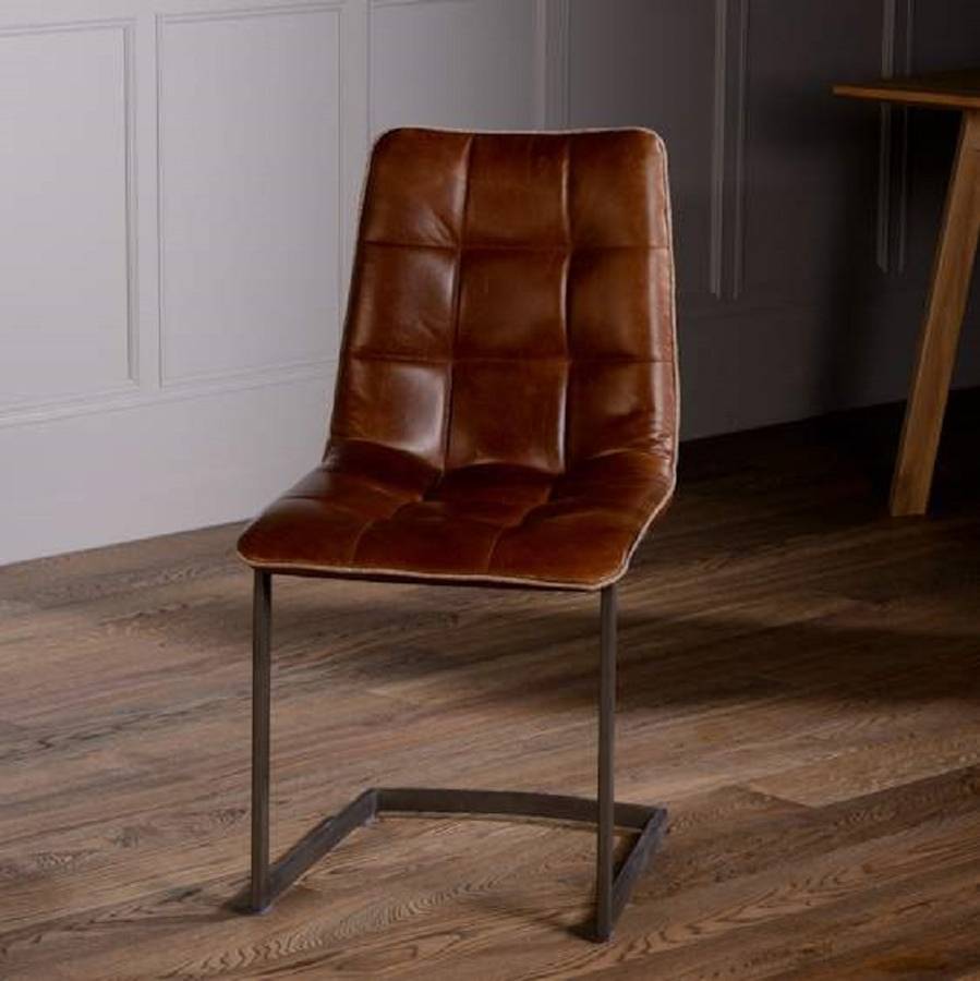 Italian Leather Metal Leg Chair Brown Or Grey, 1 of 9