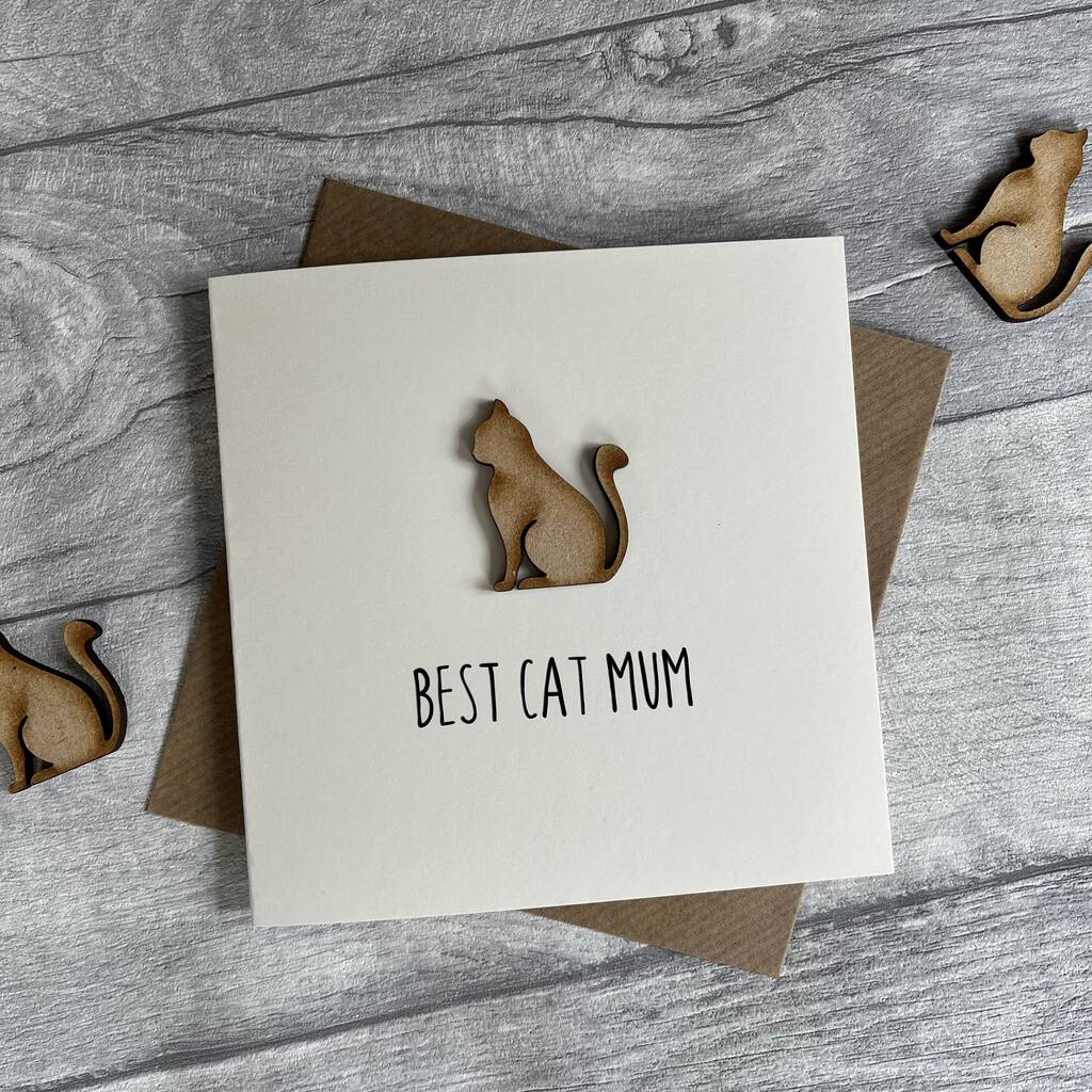 Best Cat Mum Wooden Birthday Card, 1 of 2
