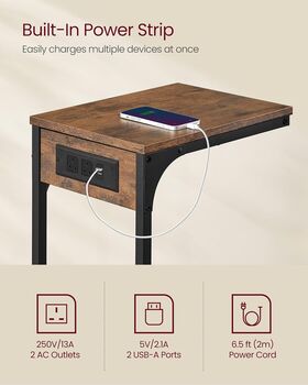 C Shaped Side Table Charging Station Desk, 4 of 6