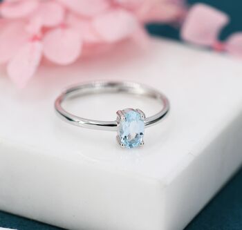 Sterling Silver Natural Blue Topaz Oval Ring, 5 of 12