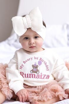 'Beary First Birthday' Personalised Embroidered First Birthday Sweatshirt In Six Colours, 9 of 9