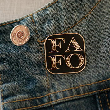 Fafo Square Enamel Pin Black Or White, 3 of 12