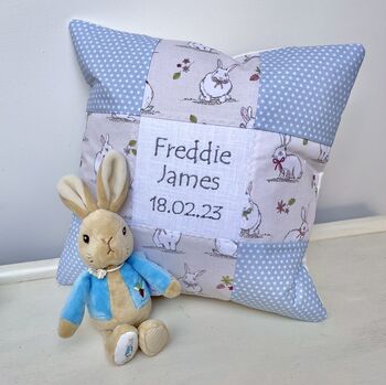 Nursery Bunny Name And Date Cushion, 7 of 9