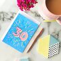 Rose Gold Blue 30th Birthday Card, thumbnail 2 of 5