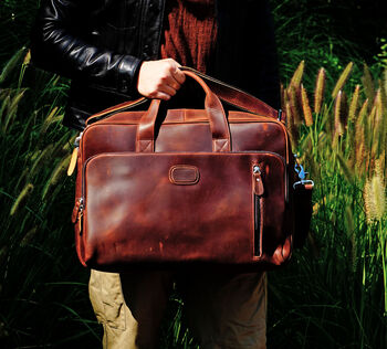 Genuine Leather Briefcase With Front Leather Patch, 2 of 7