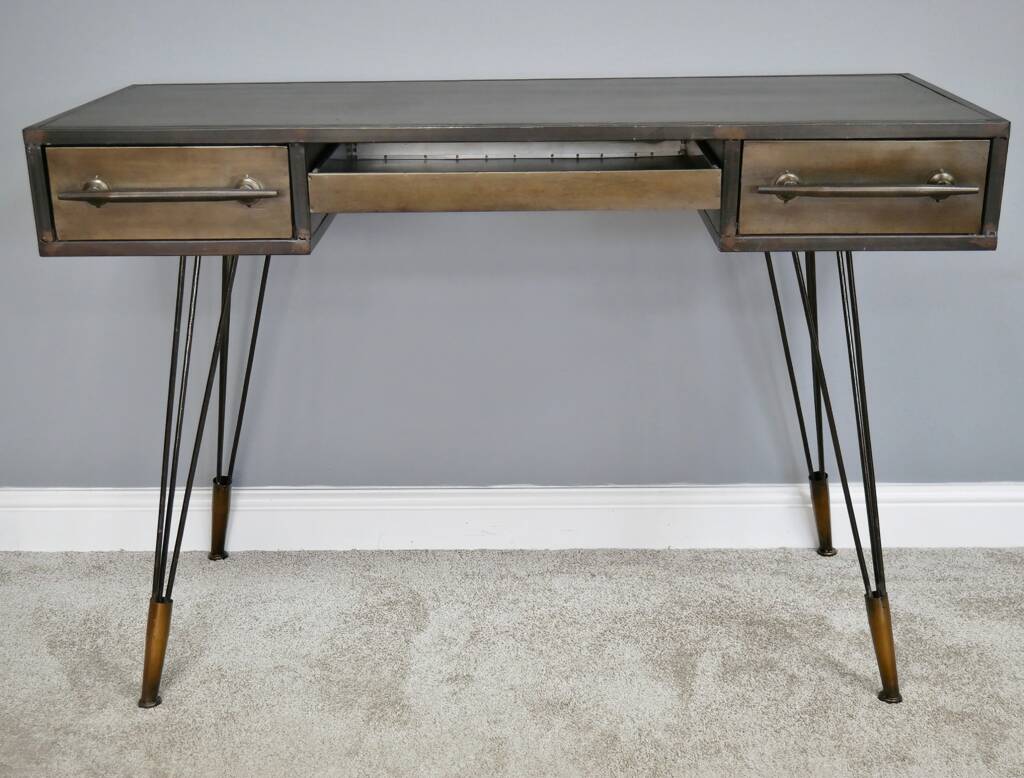 Industrial Metal Desk Copper Console Table, 1 of 2