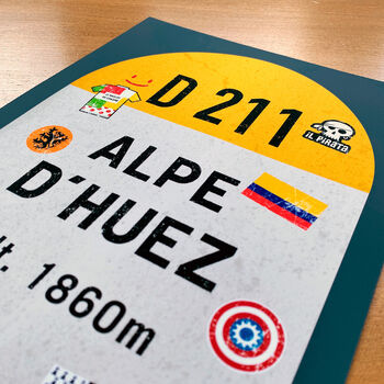 Personalised Cycling Road Sign, Alpe D’huez Art Poster, 7 of 9