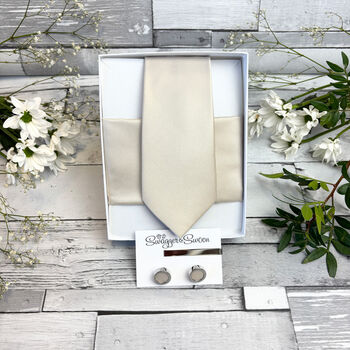 Antique Champagne Wedding Tie Set, 10 of 10