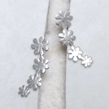 Sterling Silver Curved Flower Ear Climbers, 5 of 6