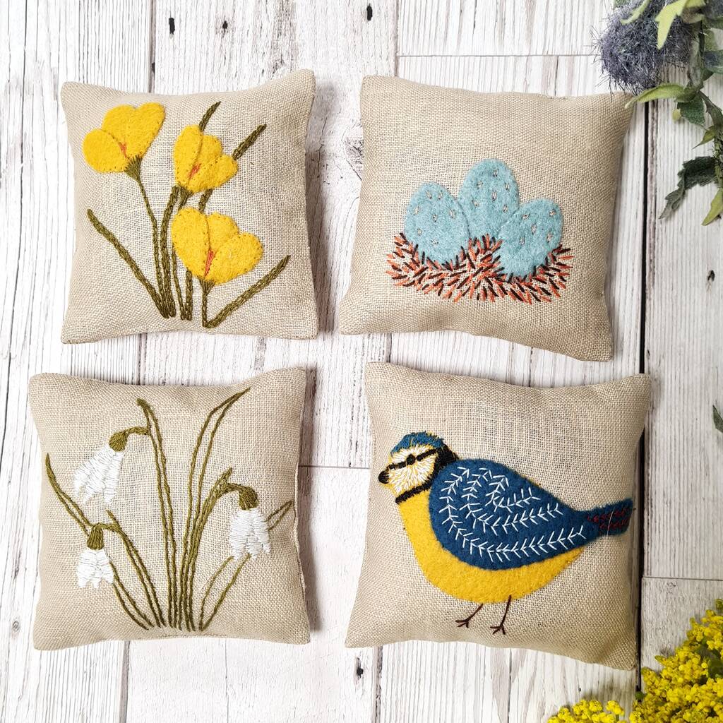 Linen Lavender Bags Embroidery Kit Spring Garden
