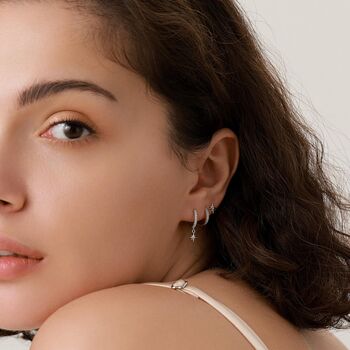 Tiny Cz Starburst Internally Threaded Flat Back Earrings In Sterling Silver, 6 of 12