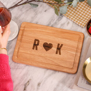 Personalised Heart Initials Wooden Chopping Board Gift, 4 of 4