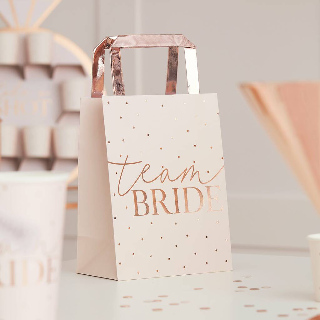 Pink Team Bride Rose Gold Foiled Hen Party Bags, 1 of 2