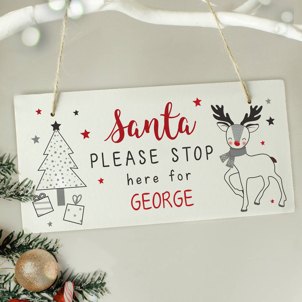 Personalised Santa Stop Here Wooden Sign By Sassy Bloom As seen on TV ...