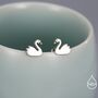 Cute Swan Stud Earrings In Sterling Silver, thumbnail 1 of 11
