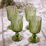 Set Of Four Green Leaf Patterned Wine Goblets, thumbnail 1 of 9