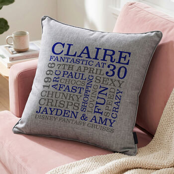 Personalised 30th Birthday Word Art Cushion, 3 of 8