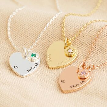 Personalised 21st Birthday Heart Birthstone Necklace, 3 of 12