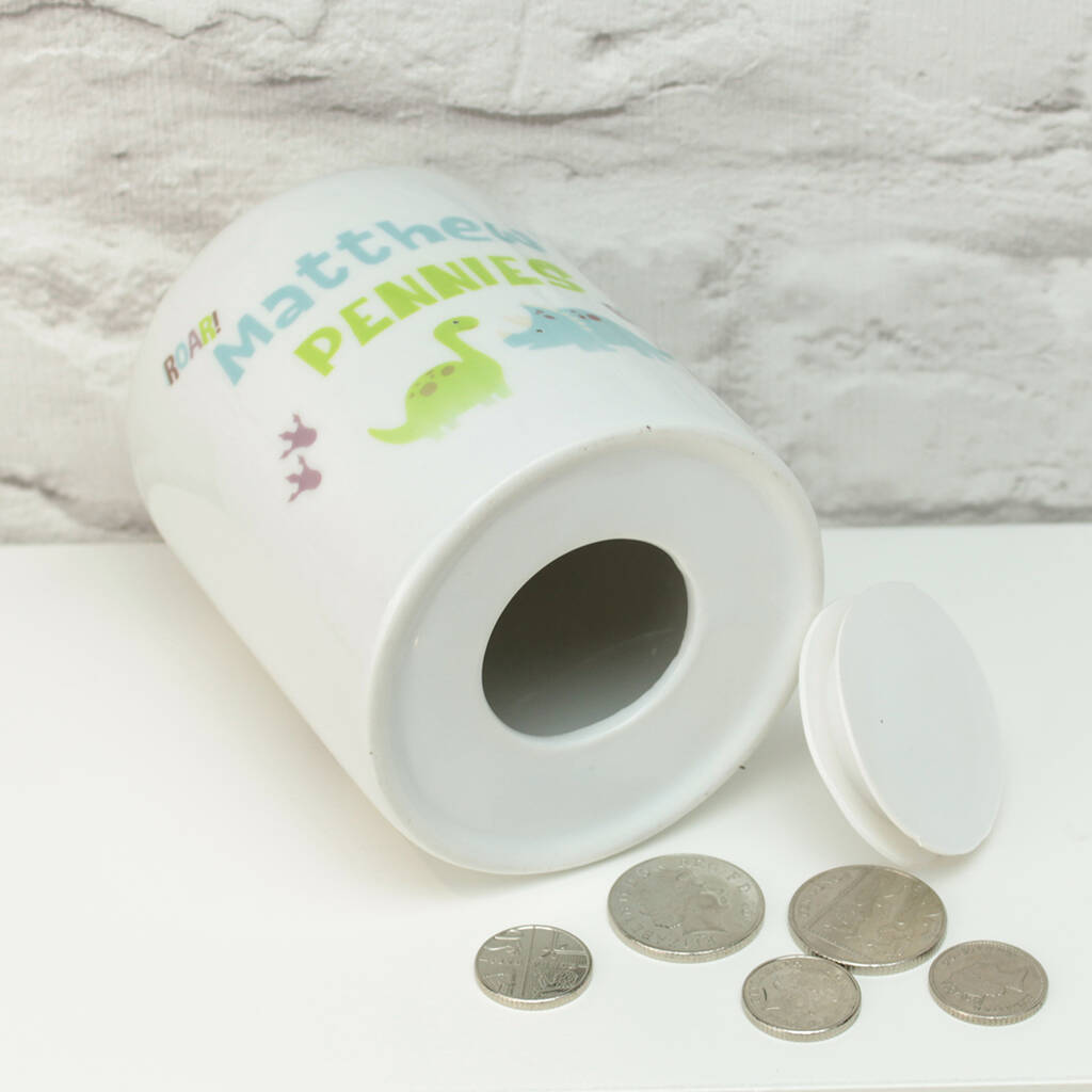 Personalised Dinosaur Children's Ceramic Money Box By Dreams To Reality