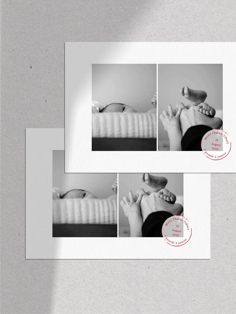 Image of 20 Stamp Baby Photo Birth Announcement Thank You Cards