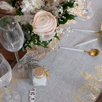 White Cotton And Gold Christmas Table Runner 3m, 3 of 3