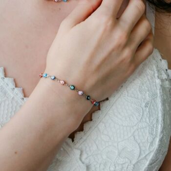 Multicolour Colour Tiny Beaded Evil Eye Bracelet, 2 of 4