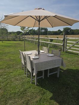 Hedgerow Haze Outdoor Tablecloth With Parasol Hole, 3 of 5