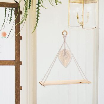 Macrame Cotton Rope With Leaf Wall Hanging Shelf, 2 of 8