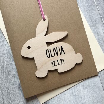 Personalised New Baby Rabbit Keepsake Decoration Card, 2 of 3