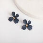 Navy Blue Hand Painted Flower Stud Earrings, thumbnail 1 of 3