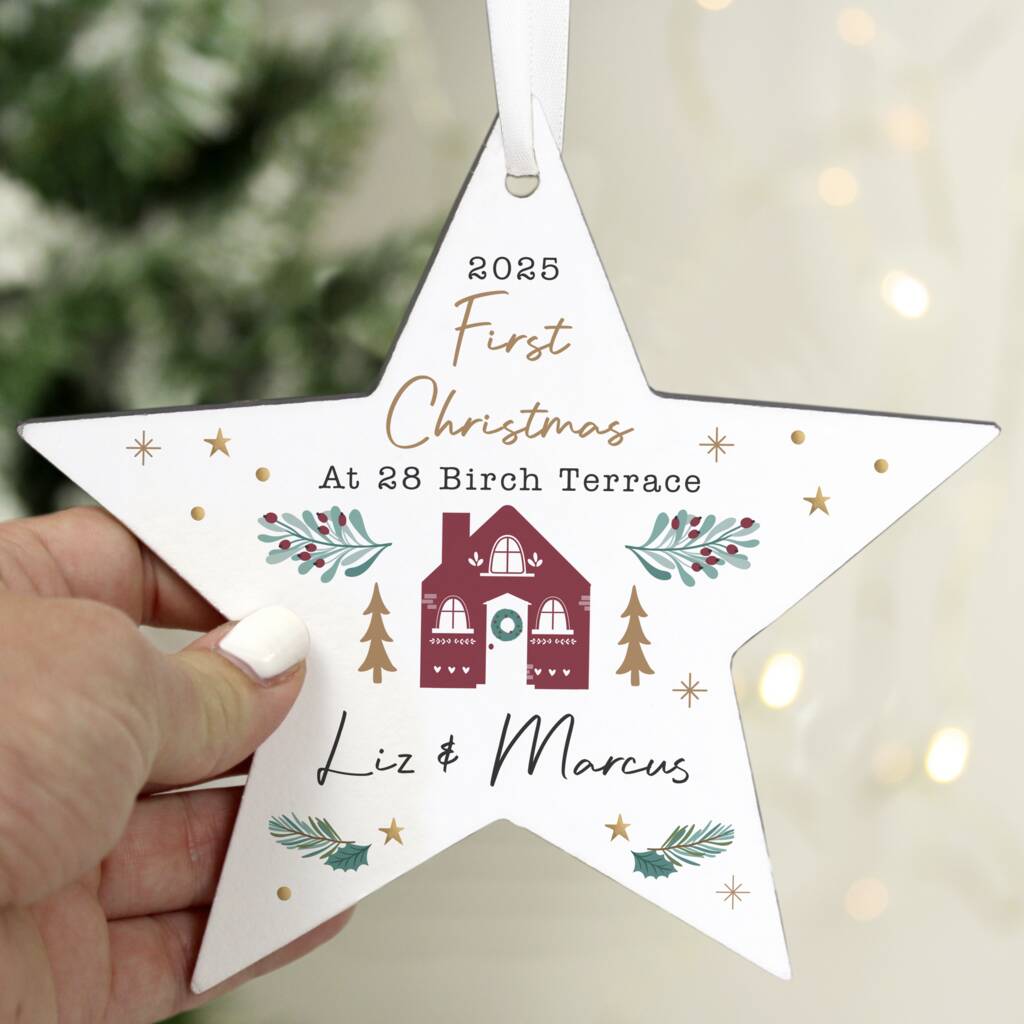 Personalised Wood First Christmas Star Ornament, 1 of 3