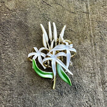 White Spider Lily Flower Brooch, 3 of 6