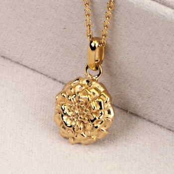 Personalised Gold Plated Sterling Silver October Marigold Birth Flower Necklace, 3 of 9