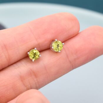 Sterling Silver Genuine Peridot Stud Earrings, 2 of 10