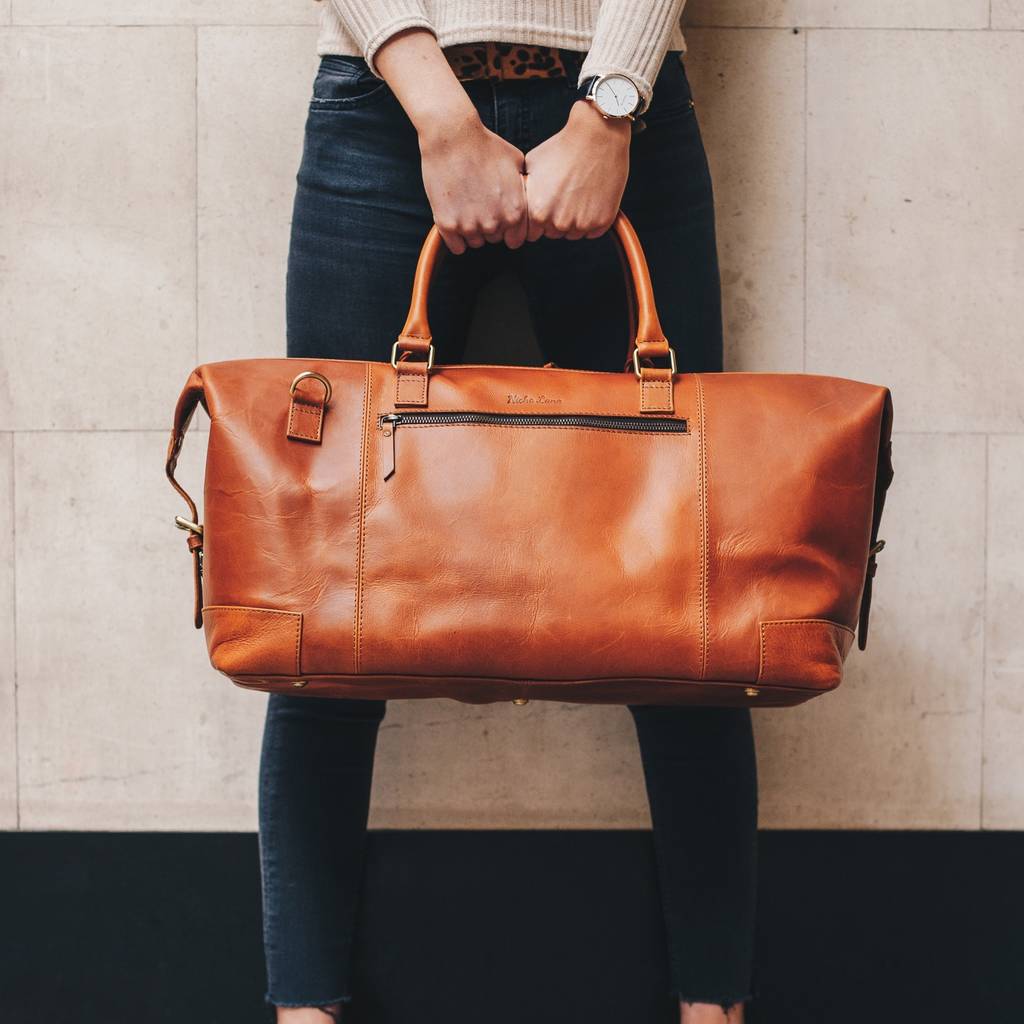 personalised leather holdall weekend bag &#39; aviator &#39; by niche lane | 0