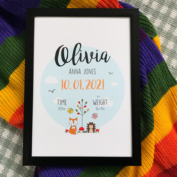Personalised Woodland New Baby Print, 2 of 3