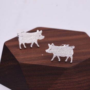 Cute Little Pig Stud Earrings In Sterling Silver, 4 of 12