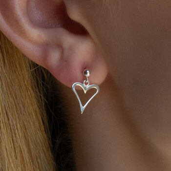 Sterling Silver Open Heart Earrings, 3 of 7