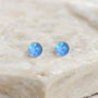 Mini Sterling Silver Blue Opal Ball Stud Earrings, thumbnail 3 of 7