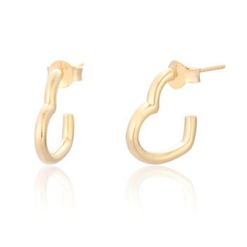 Yellow Gold Plated Heart Hoop Stud Earrings, 3 of 5