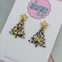 Black And Gold Glitter Christmas Tree Resin Earrings, thumbnail 2 of 4