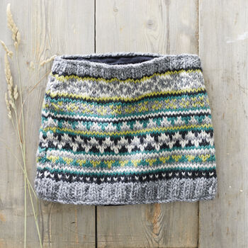 Fair Trade Fair Isle Knit Wool Lined Neckwarmer Scarf, 5 of 11